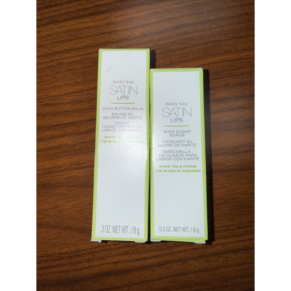 Mary Kay Satin Lips Shea Butter Balm & Sugar Scrub Set White Tea Citrus 0.3oz 8g